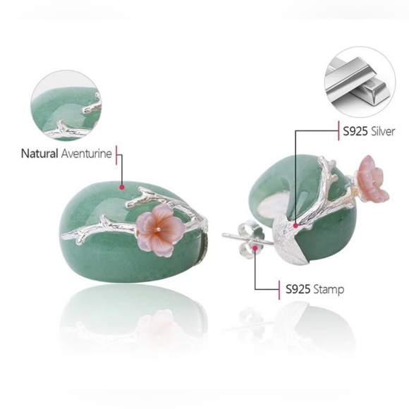 Artisan Handmade 925 Silver Natural Aventurine Quartz Earrings - Picture 13 of 14